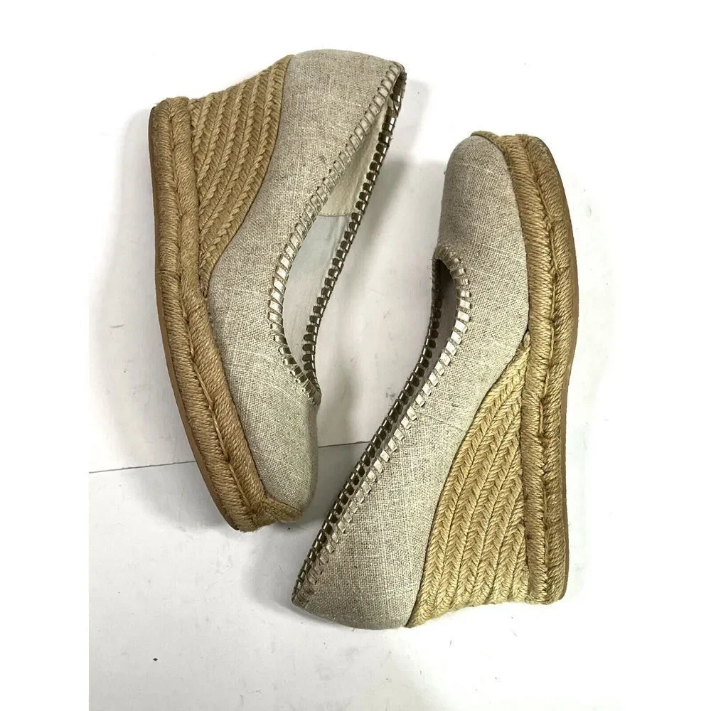 Jack Rogers Palmer Closed Toe Canvas Espadrille Wedge Size‎ 9 Gold Tan